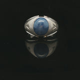 14k White Gold Blue Star Sapphire and Diamond Men's Ring Size