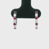 Brand New 14k White Gold Ruby and Diamond Hoop Earrings