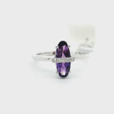 Brand New Amethyst and Diamond Fancy Ring in 14k White Gold Size 7