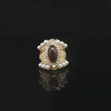 18k Yellow Gold Garnet Pearl and 1cttw Diamond Heavy Ladies Ring Size 6