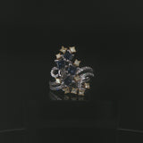 18k White Gold Blue Sapphire White and Yellow Diamond Ring Size 7