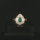18k Yellow Gold 1.13ct Emerald and 0.50cttw Diamond Vintage Ladies Ring Size 9