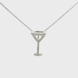 Brand New 14k White Gold and Diamond Martini Glass Pendant Necklace 16"