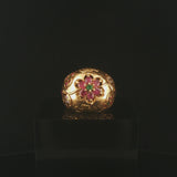 18k Yellow Gold 10.8g Vintage Ruby Emerald and Diamond Bombe Ring Size 7.75