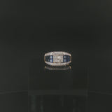 18k Yellow Gold Blue Sapphire and 1cttw Diamond Heavy Vintage Ring Size 6.5