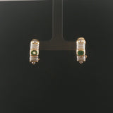 14k Yellow and White Gold Emerald and Diamond Huggie Earrings