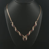 14k Yellow Gold Red Garnet and Diamond Pendant Bismark Link Necklace 19"