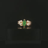 14k Yellow Gold Emerald and Diamond Ladies Band Ring Size 5.75