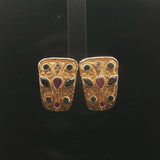 18k Yellow Multi Gemstone and Diamond 10.5g Vintage Stud Earrings