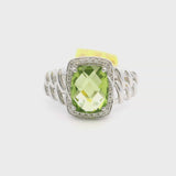 Brand New Peridot and Diamond Fancy Halo Ring in 14k White Gold Size 7