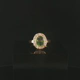 18k Yellow Gold Green Tourmaline and Diamond Halo Ring Size 4.5