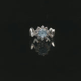 14k White Gold Aquamarine and Diamond Halo Zig Zag Band Ring Size 5.5