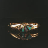 14k Yellow Gold 33g Solid Opal Onyx and Diamond Solid Bangle Bracelet 6.25"