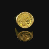 18k Yellow Gold 4.8g Alexander the Great Greek Signet Ring Size 8