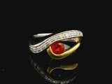 18k Two Tone Gold Spessartite Garnet and Diamond Ring Size 9