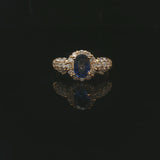 18k Yellow Gold 0.95ct Blue Sapphire and Diamond Halo Ring Size 5