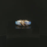 14k Yellow Gold Opal and Diamond Ladies Solid Band Ring Size 5.75