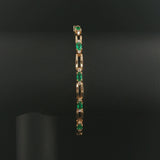 14k Yellow Gold Emerald and Diamond Solid Fancy Bar Link Bracelet 7"