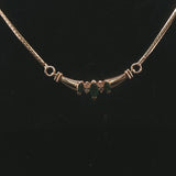14k Yellow Gold Emerald and Diamond Herringbone Link Pendant Necklace Italy 16"