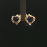 14k Yellow Gold Blue Sapphire and 1.4cttw Diamond Heart Stud Earrings