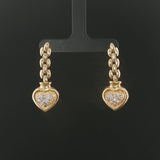 14k Yellow Gold and 0.50cttw Diamond Chain Link Heart Drop Dangle Earrings 1.5"