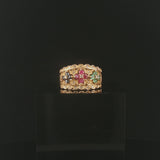 14k Yellow Gold Multi Gemstone and Diamond Ladies Floral Ring Size 7