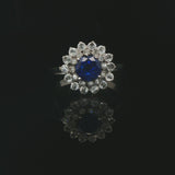 18k White Gold Ceylon Sapphire and Cubic Zirconia Halo Ring Italy Size 7.5