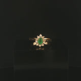 14k Yellow Gold Emerald and Diamond Halo Ladies Ring Size 6.5