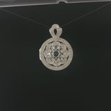 14k White Gold Blue Sapphire and Diamond Vintage Locket Pendant 1.25"