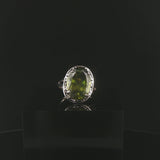 14k White Gold and Peridot Greek Key Design Ring Size 4.75