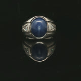 14k White Gold Blue Star Sapphire and Diamond Ring Size 6.5