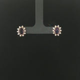 14k Yellow Gold Amethyst and Diamond Halo Stud Earrings