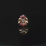 14k Yellow Gold Ruby and Diamond Ladies Fancy Retro Ring Size 6