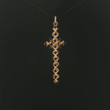 18k Yellow Gold and Black Enamel Vintage Long Cross Pendant 2.25"