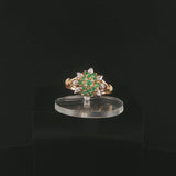 14k Yellow Gold Emerald and Diamond Floral Cluster Ring Size 6.25