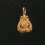 24k Pure Yellow Gold 6.5g Solid Diamond Cut Floral Heart Pendant