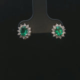 14k Yellow Gold Emerald and Diamond Halo Stud Earrings