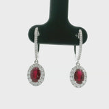 Brand New Ruby and Diamond Drop Dangle Earrings in 14k White Gold