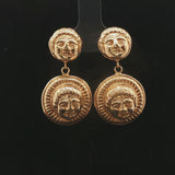 14k Yellow Gold 6.7g Ladies Face Motif Dangle Drop Earrings Italy 1.25"