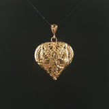 14k Yellow Gold 9.2g Vintage Diamond Cut Large Heart Pendant 1.75"