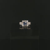 18k White Gold Blue Sapphire and 0.50cttw Diamond Vintage Ring Size 4.25