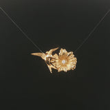 14k Yellow Gold and Diamond Vintage Hummingbird Pendant