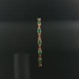 14k Yellow Gold Emerald and Diamond 10g Ladies Fancy Link Bracelet 7.5"