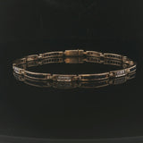 14k Yellow Gold Blue Sapphire and Diamond 10.5g Vintage Bar Link Bracelet 7.25"