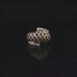 18k Yellow Gold Blue Sapphire and Diamond Bypass Bombe Ring Size 9