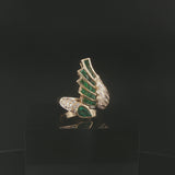 14k Yellow Gold Emerald and Diamond Ladies Bypass Ring Size 6.75