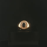 14k Yellow Gold Blue Sapphire and Diamond Signet Halo Ring Size 8.25