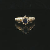 14k Yellow Gold Blue Sapphire and Diamond Ladies Ring Size 8