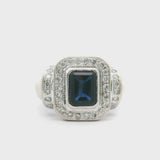 14k White Gold Blue Sapphire and Diamond Vintage Ring Size 6.5