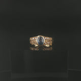 18k Yellow Gold Cabochon Sapphire and Diamond Vintage Ring Italy Size 6